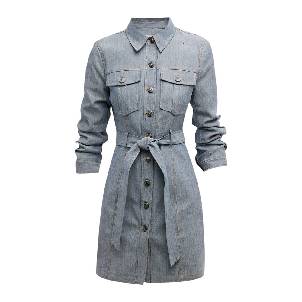cinq a sept Light Blue Denim Shirt Dress with Tie Belt